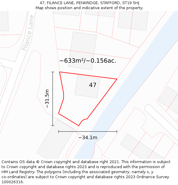 47, FILANCE LANE, PENKRIDGE, STAFFORD, ST19 5HJ: Plot and title map