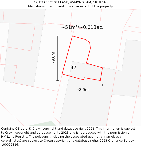 47, FRIARSCROFT LANE, WYMONDHAM, NR18 0AU: Plot and title map