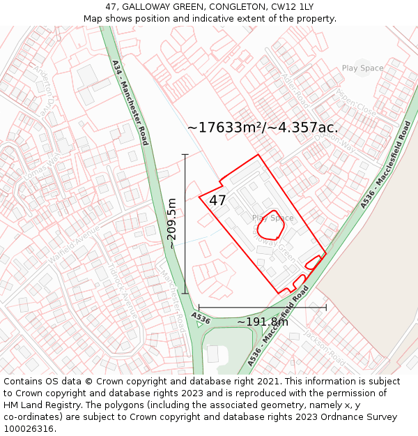47, GALLOWAY GREEN, CONGLETON, CW12 1LY: Plot and title map