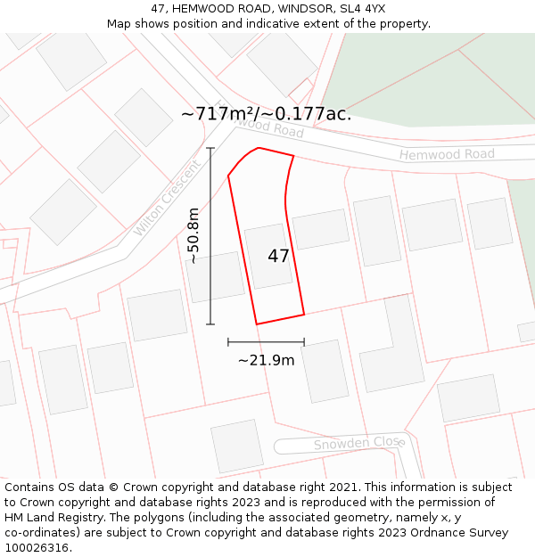 47, HEMWOOD ROAD, WINDSOR, SL4 4YX: Plot and title map