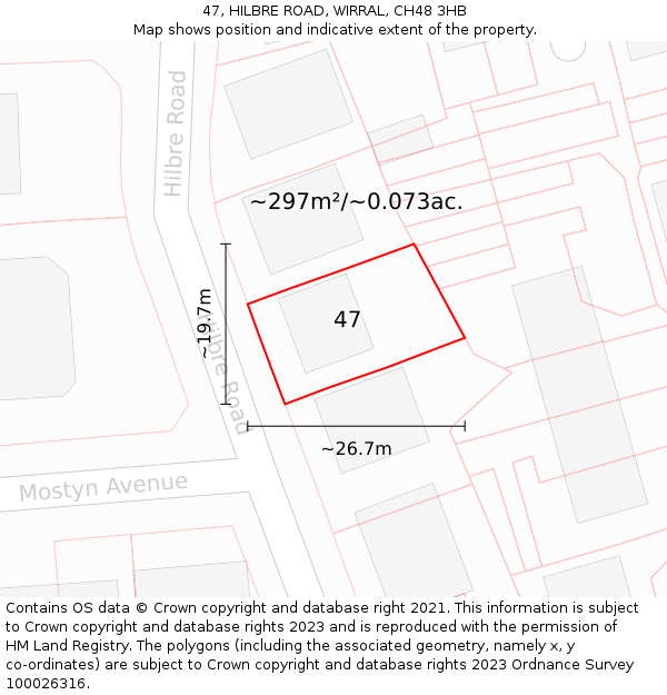 47, HILBRE ROAD, WIRRAL, CH48 3HB: Plot and title map