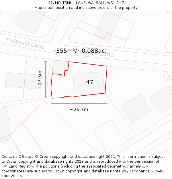47, HOLTSHILL LANE, WALSALL, WS1 2HZ: Plot and title map