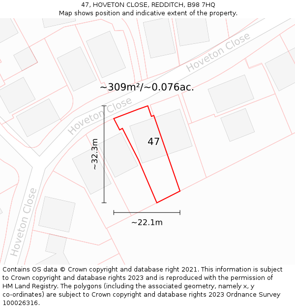 47, HOVETON CLOSE, REDDITCH, B98 7HQ: Plot and title map