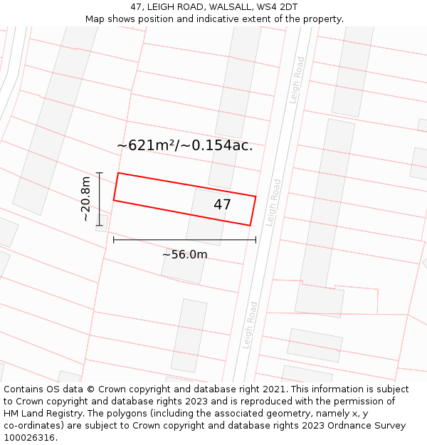 47, LEIGH ROAD, WALSALL, WS4 2DT: Plot and title map