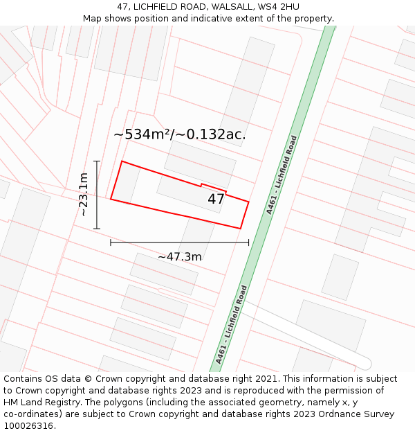 47, LICHFIELD ROAD, WALSALL, WS4 2HU: Plot and title map