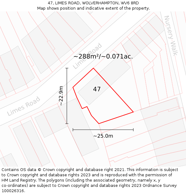 47, LIMES ROAD, WOLVERHAMPTON, WV6 8RD: Plot and title map