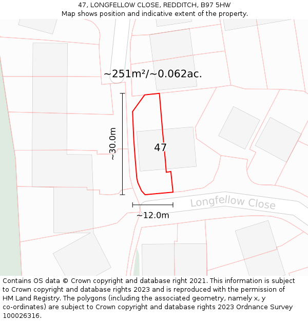 47, LONGFELLOW CLOSE, REDDITCH, B97 5HW: Plot and title map