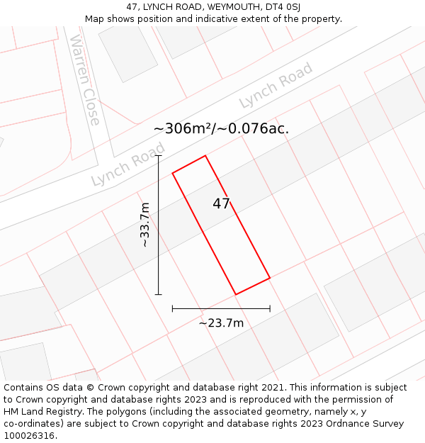 47, LYNCH ROAD, WEYMOUTH, DT4 0SJ: Plot and title map