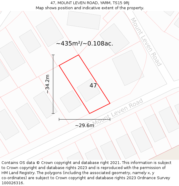 47, MOUNT LEVEN ROAD, YARM, TS15 9RJ: Plot and title map