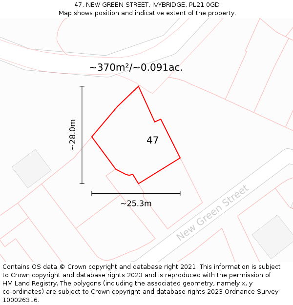 47, NEW GREEN STREET, IVYBRIDGE, PL21 0GD: Plot and title map