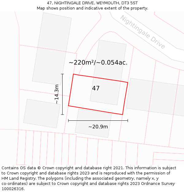 47, NIGHTINGALE DRIVE, WEYMOUTH, DT3 5ST: Plot and title map