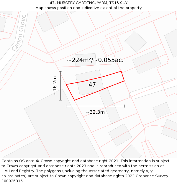 47, NURSERY GARDENS, YARM, TS15 9UY: Plot and title map