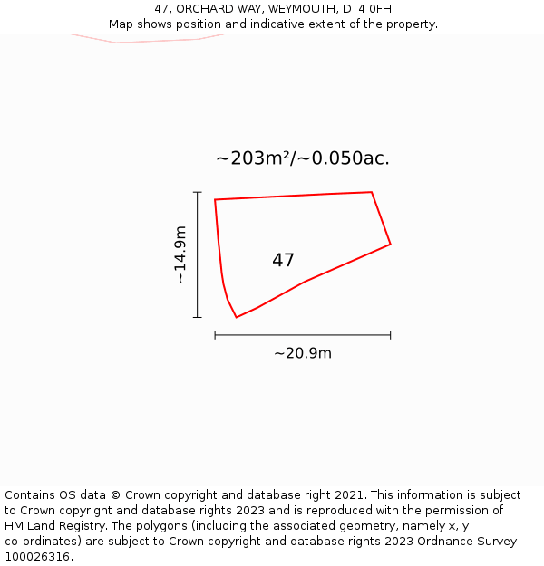 47, ORCHARD WAY, WEYMOUTH, DT4 0FH: Plot and title map
