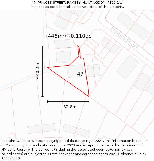 47, PRINCES STREET, RAMSEY, HUNTINGDON, PE26 1JW: Plot and title map