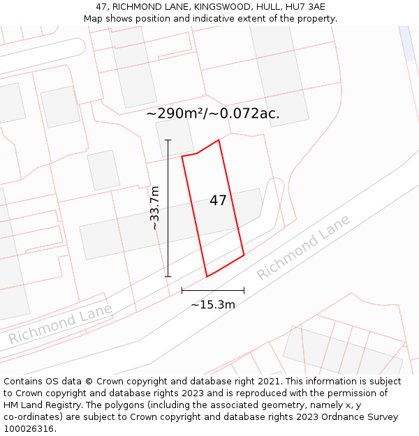 47, RICHMOND LANE, KINGSWOOD, HULL, HU7 3AE: Plot and title map