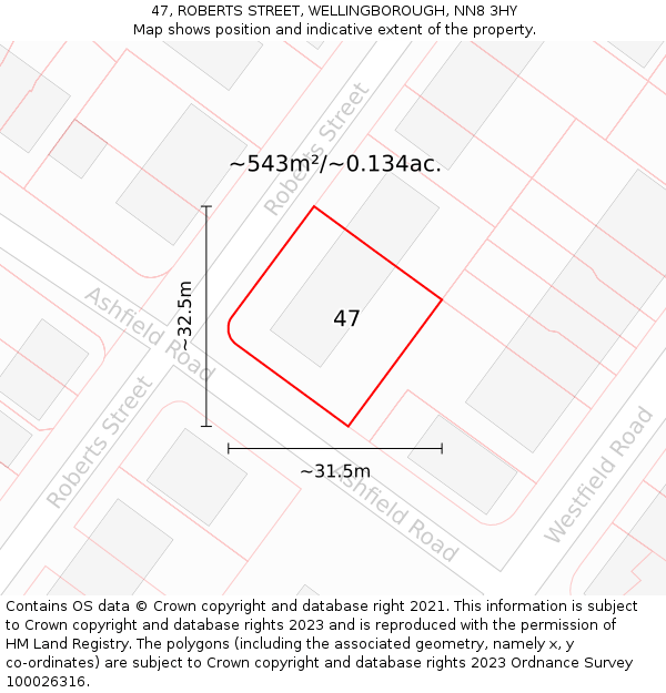47, ROBERTS STREET, WELLINGBOROUGH, NN8 3HY: Plot and title map
