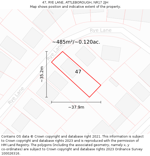 47, RYE LANE, ATTLEBOROUGH, NR17 2JH: Plot and title map