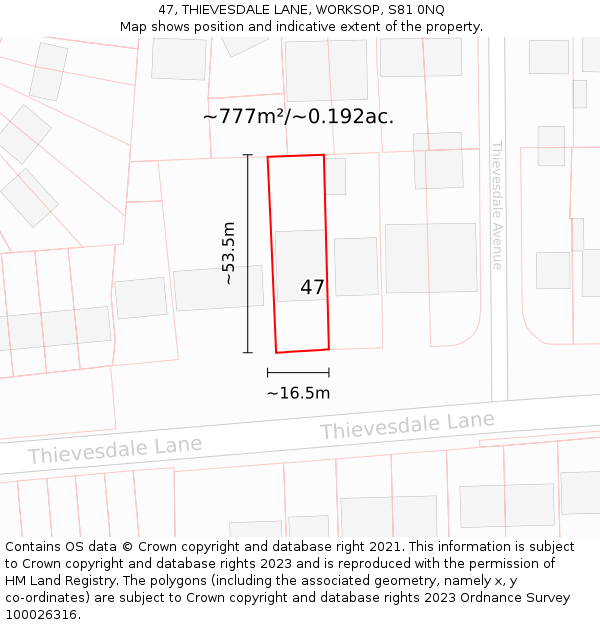 47, THIEVESDALE LANE, WORKSOP, S81 0NQ: Plot and title map