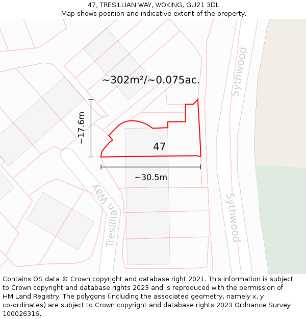 47, TRESILLIAN WAY, WOKING, GU21 3DL: Plot and title map