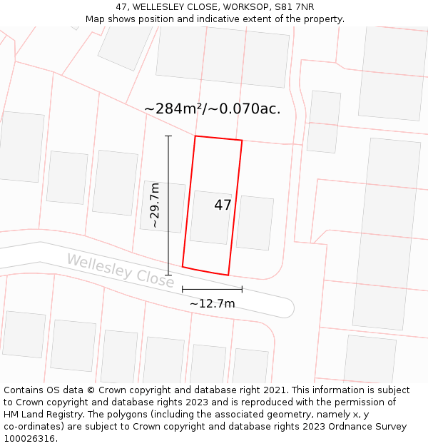 47, WELLESLEY CLOSE, WORKSOP, S81 7NR: Plot and title map