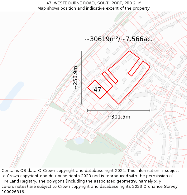 47, WESTBOURNE ROAD, SOUTHPORT, PR8 2HY: Plot and title map