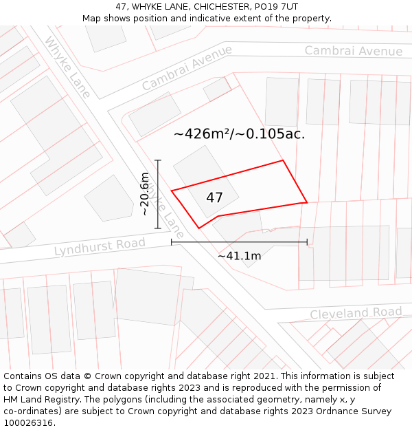 47, WHYKE LANE, CHICHESTER, PO19 7UT: Plot and title map