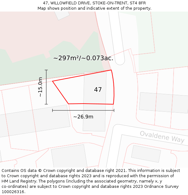 47, WILLOWFIELD DRIVE, STOKE-ON-TRENT, ST4 8FR: Plot and title map