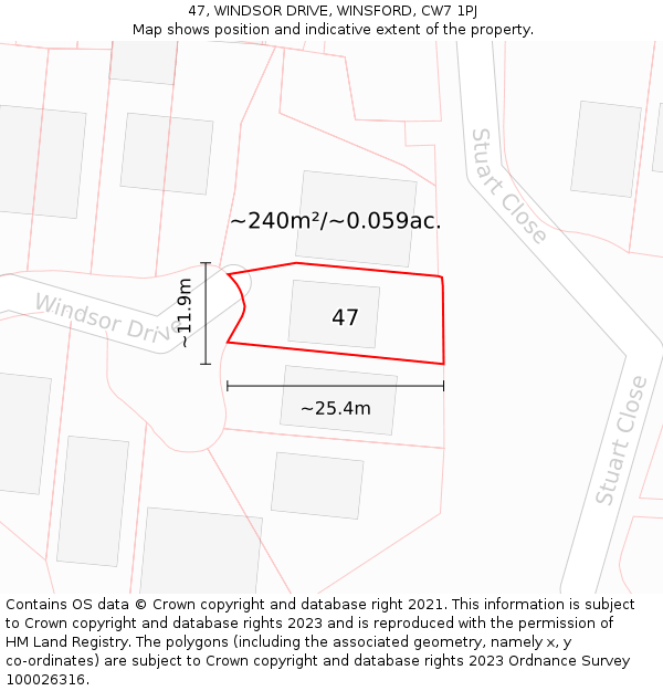 47, WINDSOR DRIVE, WINSFORD, CW7 1PJ: Plot and title map