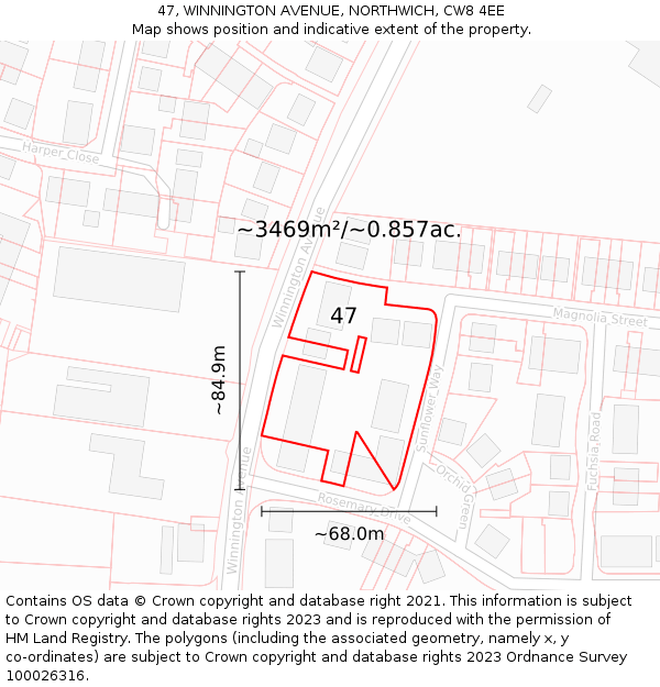 47, WINNINGTON AVENUE, NORTHWICH, CW8 4EE: Plot and title map