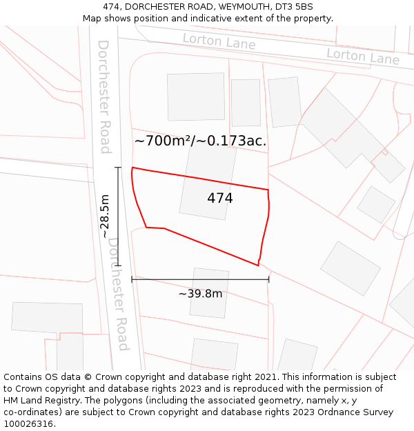 474, DORCHESTER ROAD, WEYMOUTH, DT3 5BS: Plot and title map