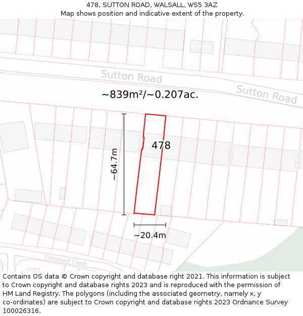 478, SUTTON ROAD, WALSALL, WS5 3AZ: Plot and title map