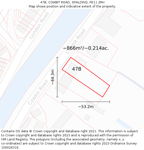 47B, COWBIT ROAD, SPALDING, PE11 2RH: Plot and title map