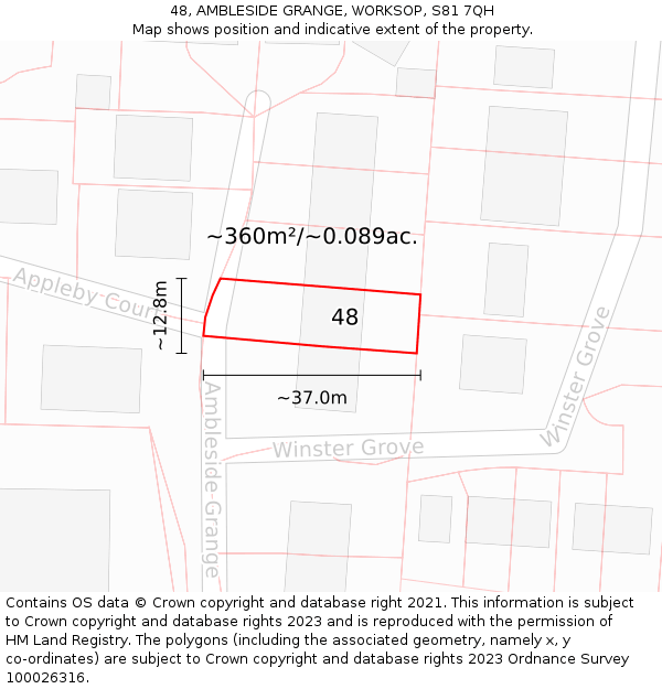 48, AMBLESIDE GRANGE, WORKSOP, S81 7QH: Plot and title map