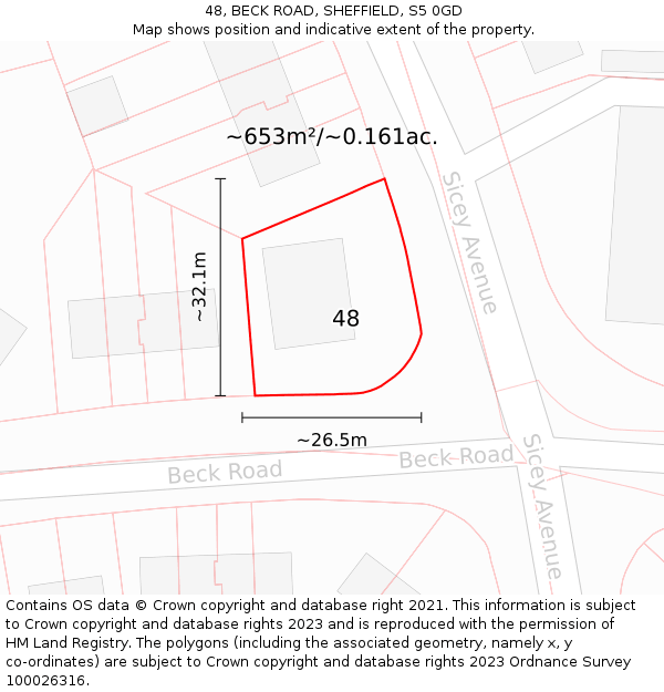 48, BECK ROAD, SHEFFIELD, S5 0GD: Plot and title map
