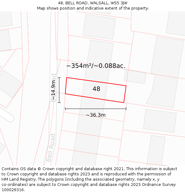 48, BELL ROAD, WALSALL, WS5 3JW: Plot and title map