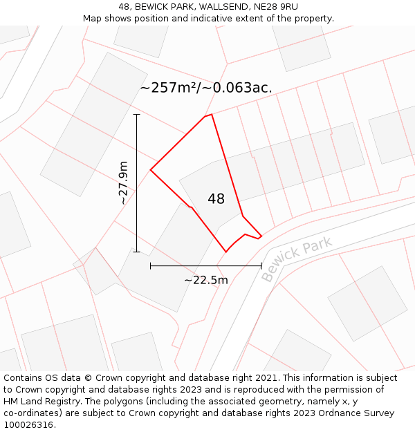 48, BEWICK PARK, WALLSEND, NE28 9RU: Plot and title map