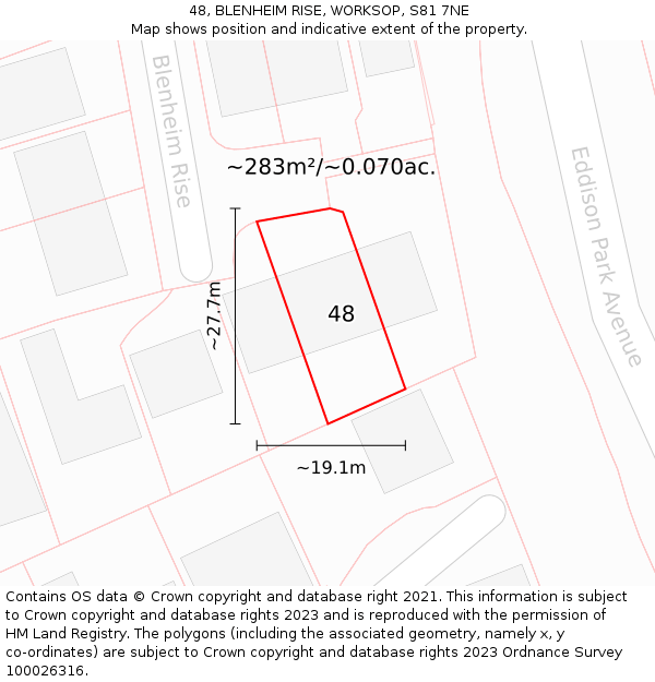 48, BLENHEIM RISE, WORKSOP, S81 7NE: Plot and title map