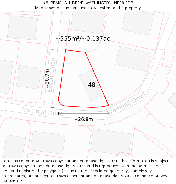 48, BRAMHALL DRIVE, WASHINGTON, NE38 9DB: Plot and title map