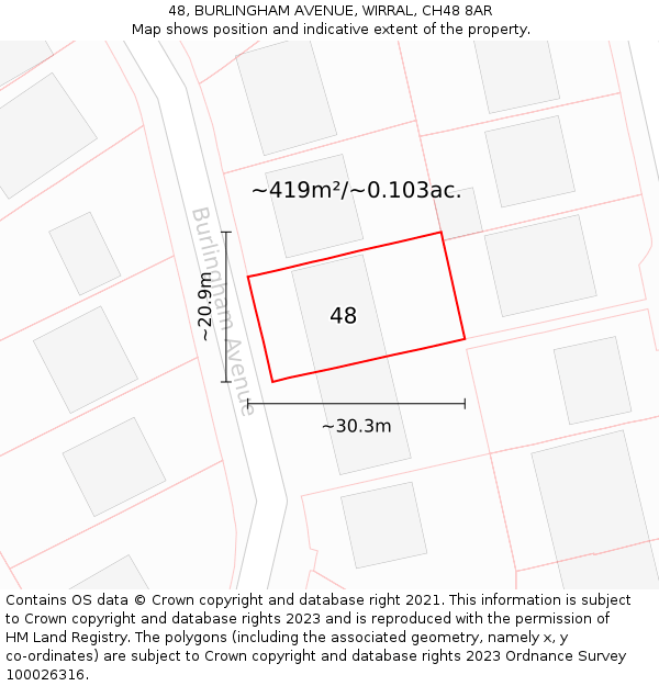 48, BURLINGHAM AVENUE, WIRRAL, CH48 8AR: Plot and title map