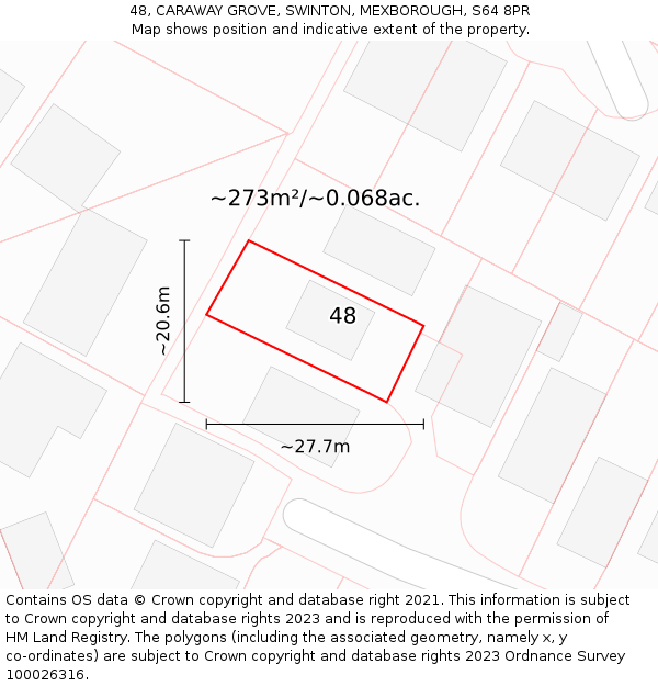 48, CARAWAY GROVE, SWINTON, MEXBOROUGH, S64 8PR: Plot and title map