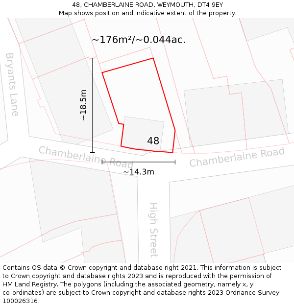 48, CHAMBERLAINE ROAD, WEYMOUTH, DT4 9EY: Plot and title map