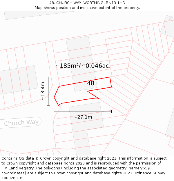 48, CHURCH WAY, WORTHING, BN13 1HD: Plot and title map