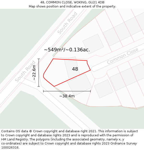 48, COMMON CLOSE, WOKING, GU21 4DB: Plot and title map