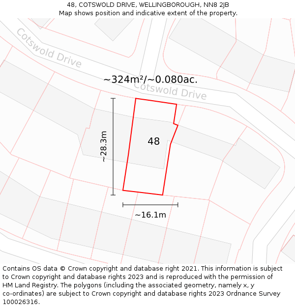 48, COTSWOLD DRIVE, WELLINGBOROUGH, NN8 2JB: Plot and title map