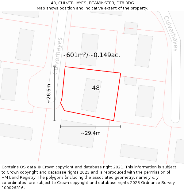 48, CULVERHAYES, BEAMINSTER, DT8 3DG: Plot and title map