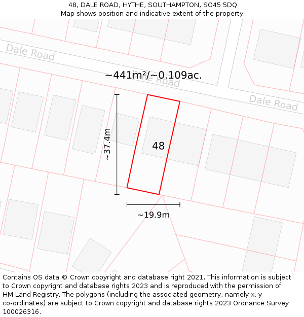 48, DALE ROAD, HYTHE, SOUTHAMPTON, SO45 5DQ: Plot and title map