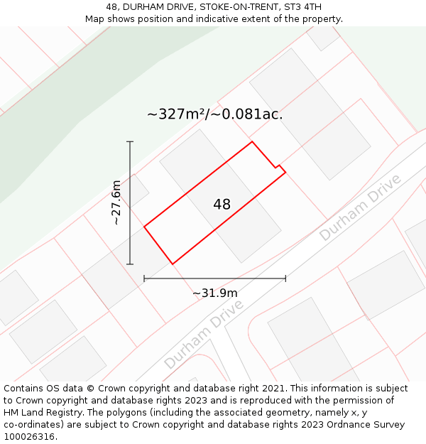 48, DURHAM DRIVE, STOKE-ON-TRENT, ST3 4TH: Plot and title map