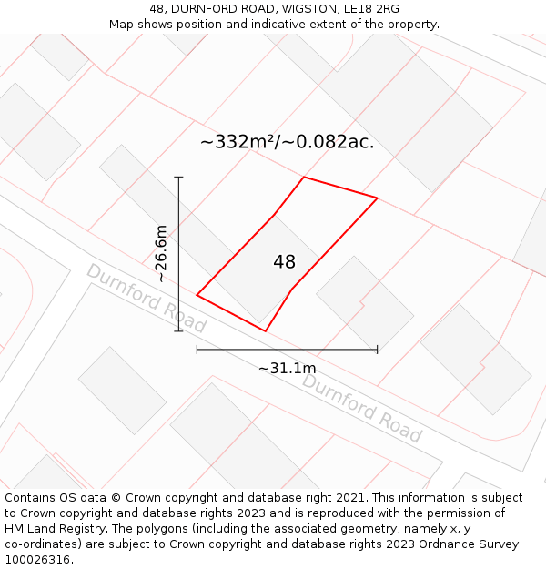 48, DURNFORD ROAD, WIGSTON, LE18 2RG: Plot and title map