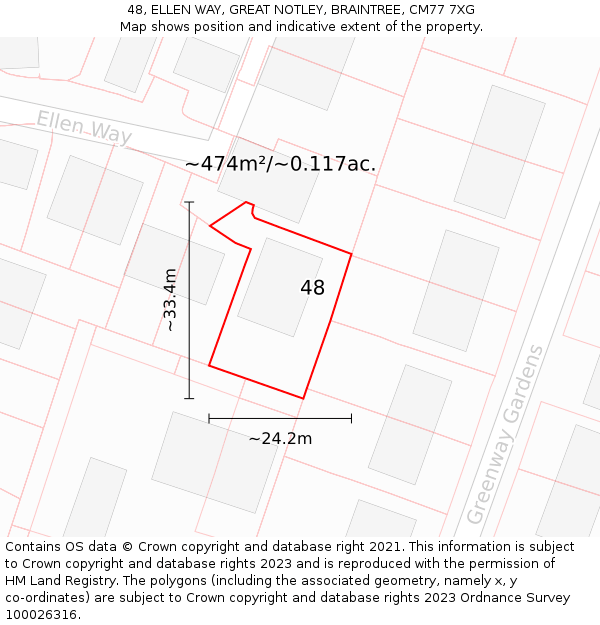 48, ELLEN WAY, GREAT NOTLEY, BRAINTREE, CM77 7XG: Plot and title map