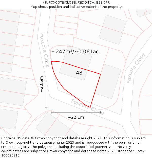 48, FOXCOTE CLOSE, REDDITCH, B98 0PR: Plot and title map